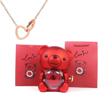 Love Bow Necklace and Bear with Eternal Rose