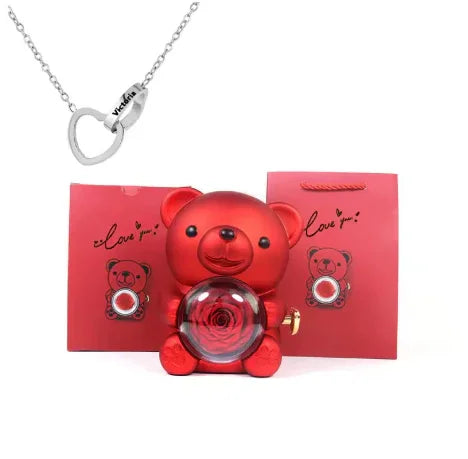 Love Bow Necklace and Bear with Eternal Rose
