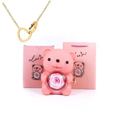 Love Bow Necklace and Bear with Eternal Rose