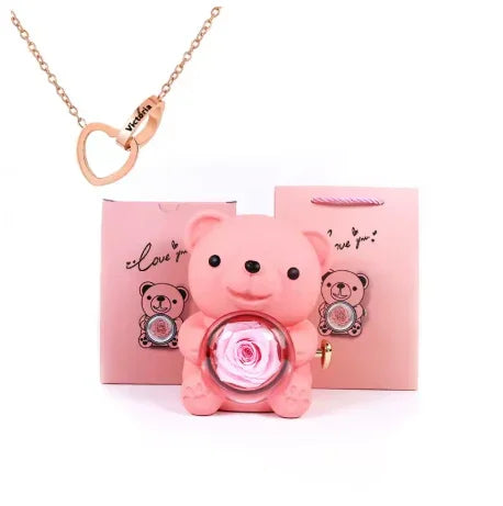 Love Bow Necklace and Bear with Eternal Rose