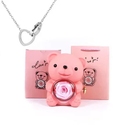 Love Bow Necklace and Bear with Eternal Rose