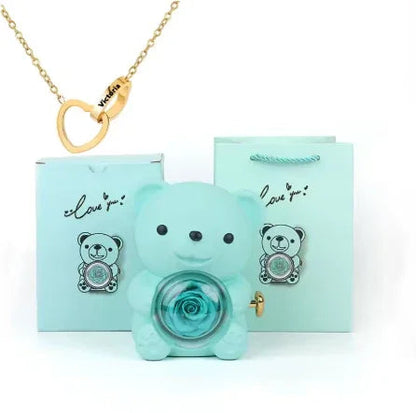 Love Bow Necklace and Bear with Eternal Rose