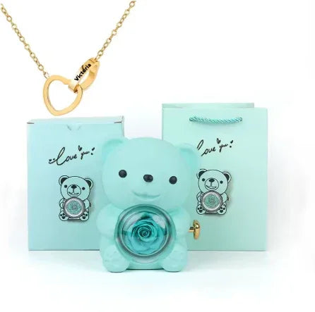 Love Bow Necklace and Bear with Eternal Rose