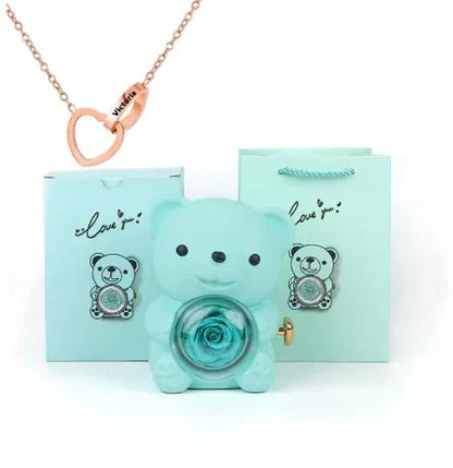 Love Bow Necklace and Bear with Eternal Rose