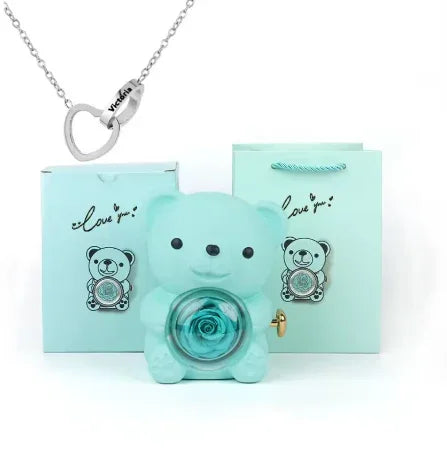 Love Bow Necklace and Bear with Eternal Rose
