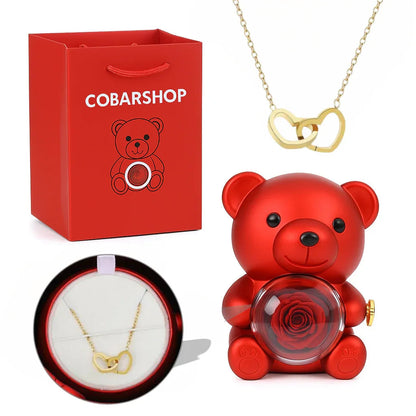 Love Bow Necklace and Bear with Eternal Rose