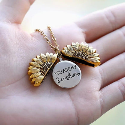 Sunflower Necklace with Inscribed Message and Personalised Box