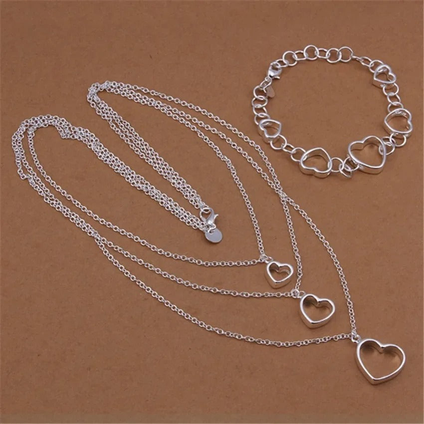 925 Sterling Silver Hearts Jewellery Set