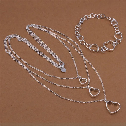 925 Sterling Silver Hearts Jewellery Set