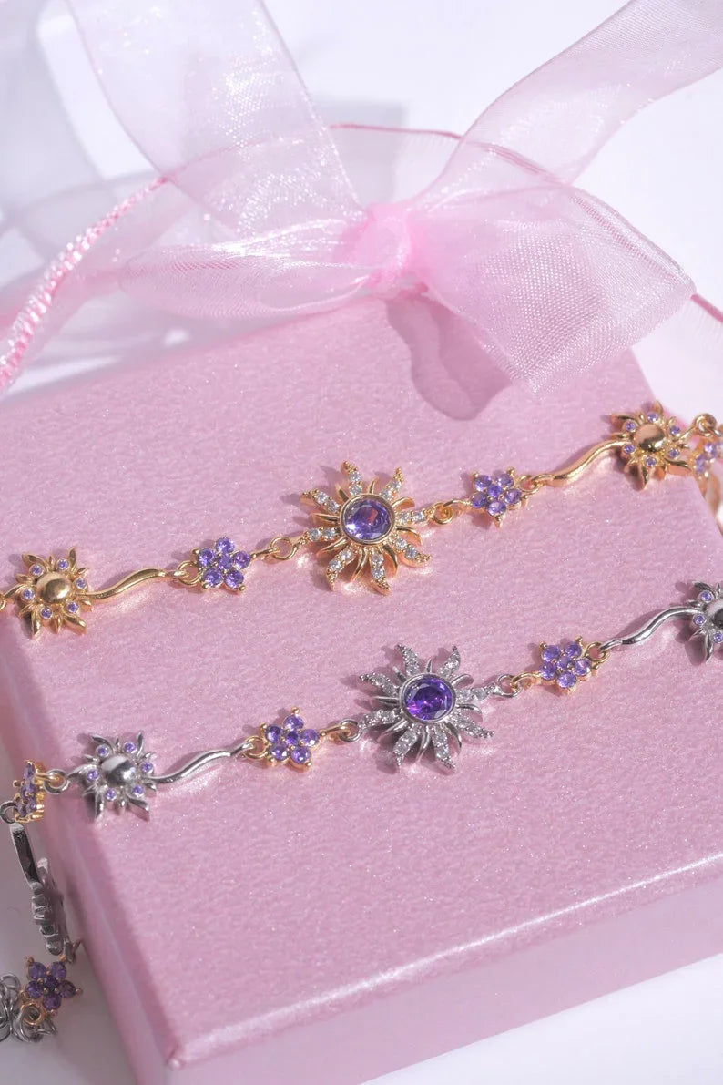 Purple Sunflower Bracelet with Box