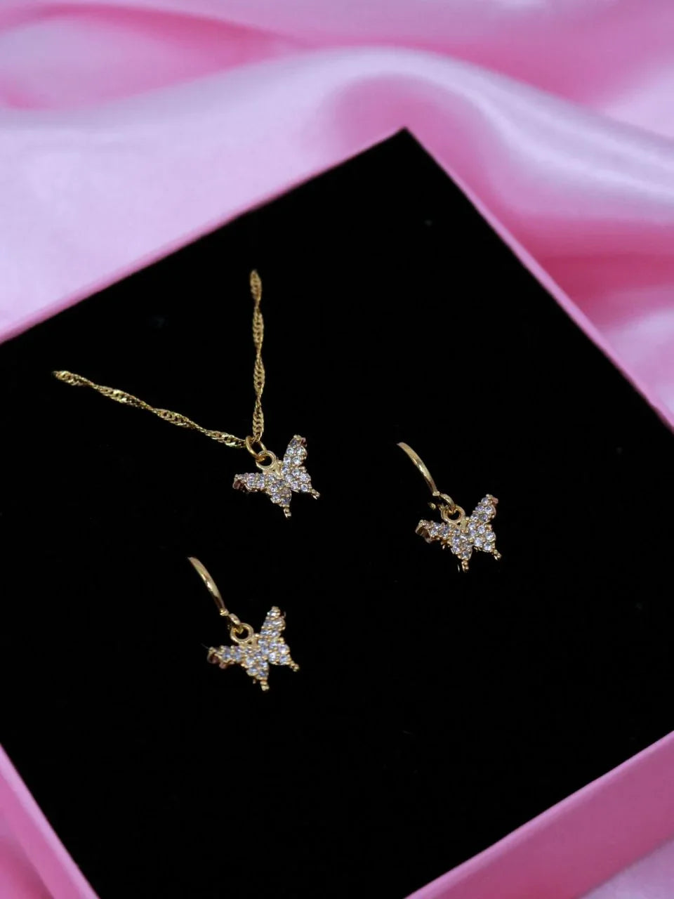 Necklace and Butterfly Earrings Set with Cubic Zirconia