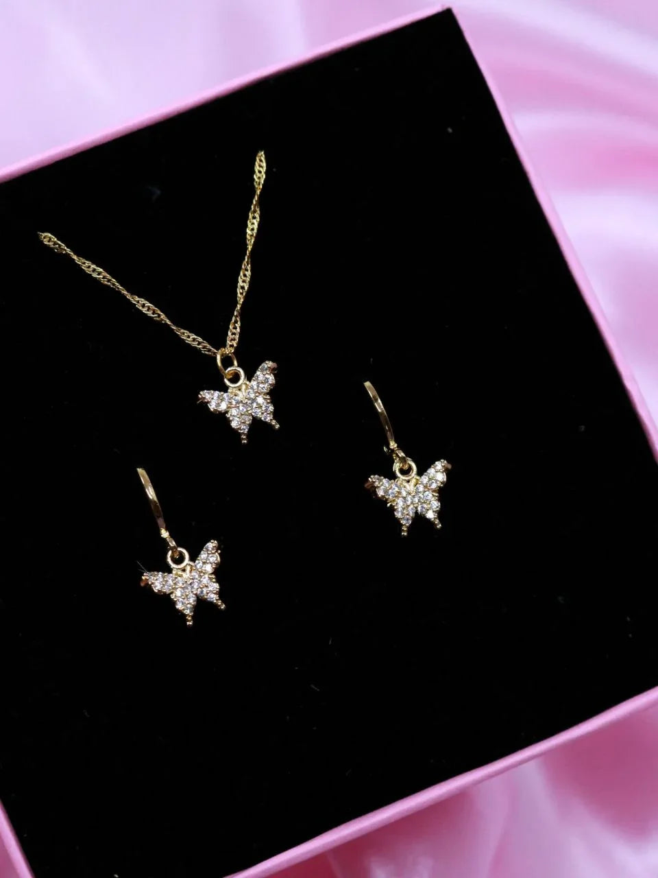 Necklace and Butterfly Earrings Set with Cubic Zirconia