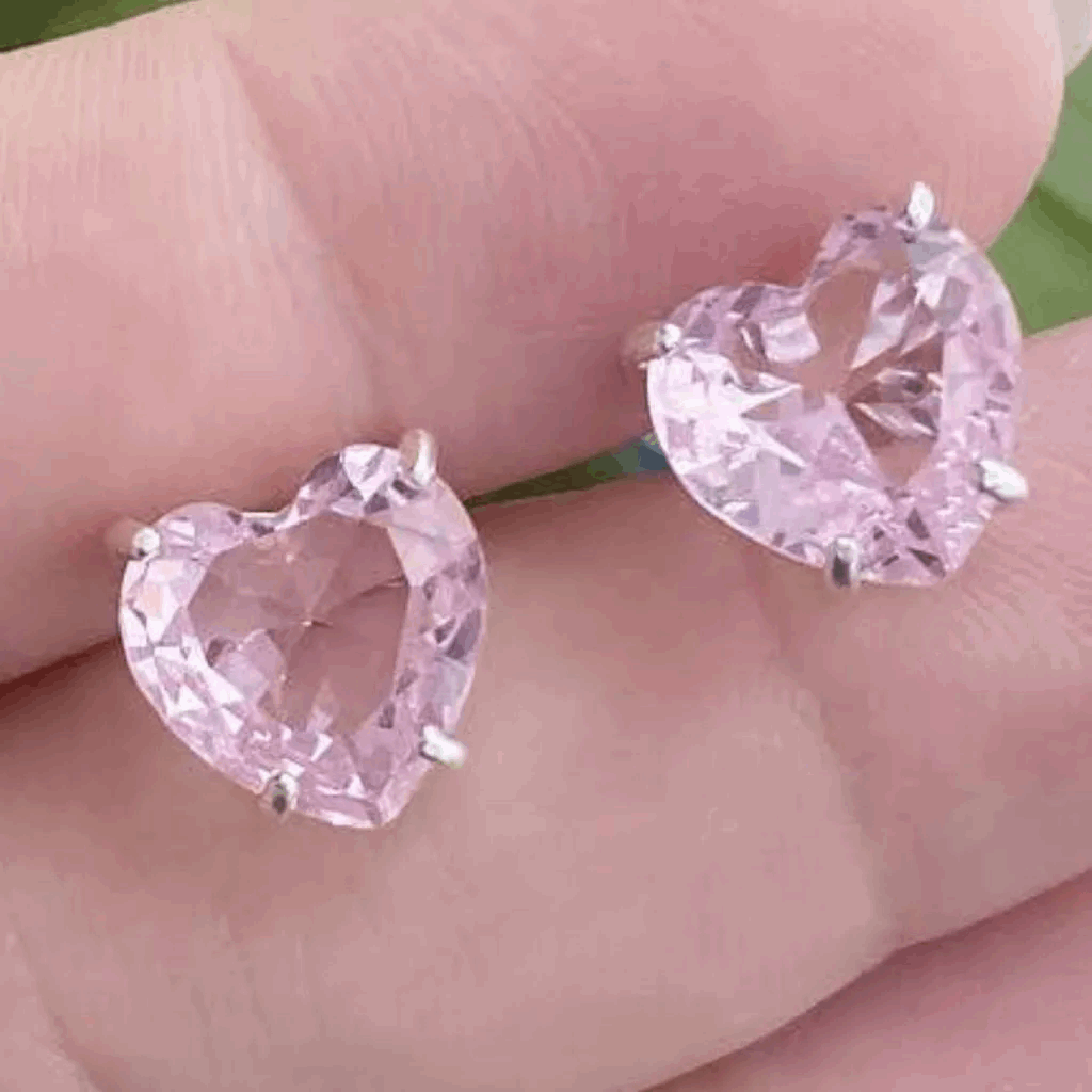 BRINCO CORAÇÃO ROSA PRATA 925 - BRP037